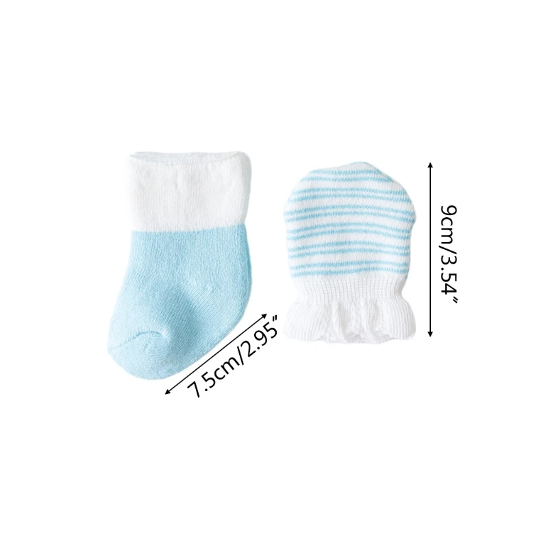 

4 Pairs/Set Baby Newborn Socks Gloves Anti-scratch Breathable Mittens Stocking Kit for 0-6 Months Infants Toddler
