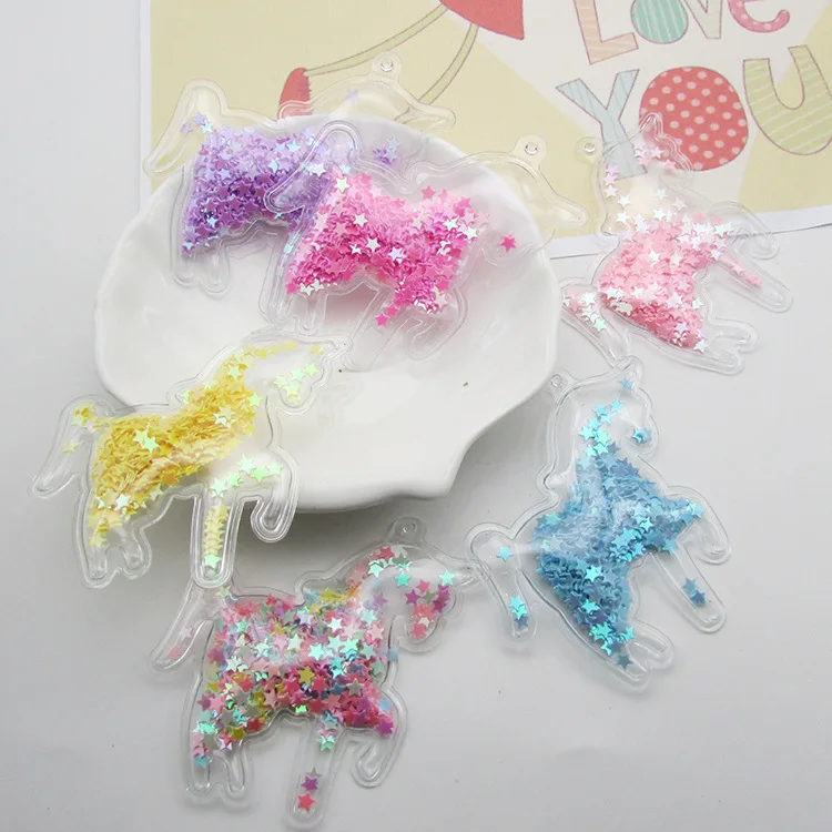 10 шт./лот ПВХ прозрачная аппликация с красочными Блестками Мультфильм Единорог