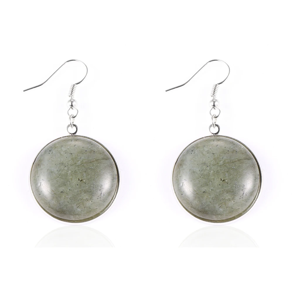 

Hyperbole Big Natural Stone Drop Earrings For Women 25mm Round Crystal Lapis Lazuli Dangle Earring Hoops Female Boho EAR Jewelry