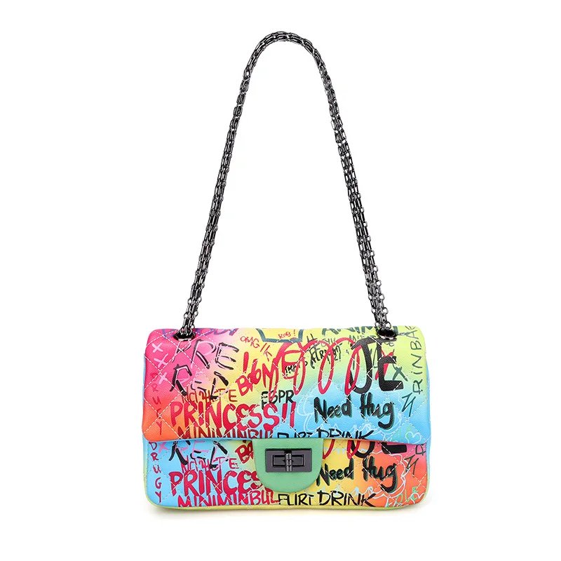 

All-Over Graffiti Luxury Clutch Colorful Fashion Jelly Crossbody Bag For Women Cute Stylish Turn-Lock Chain Shoulder Handbag Sac