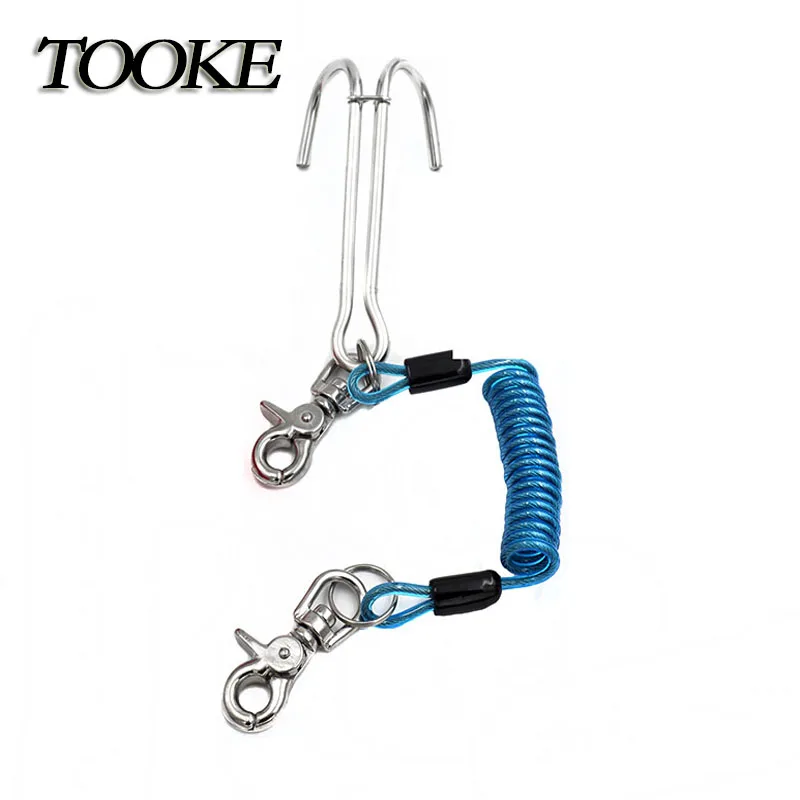 TG753B-Blue Крючок для дайвинга, двойной рифовый крюк с спиральной катушкой, ремешок из нержавеющей стали для ныряния под водой - Цвет: TG753B-Blue
