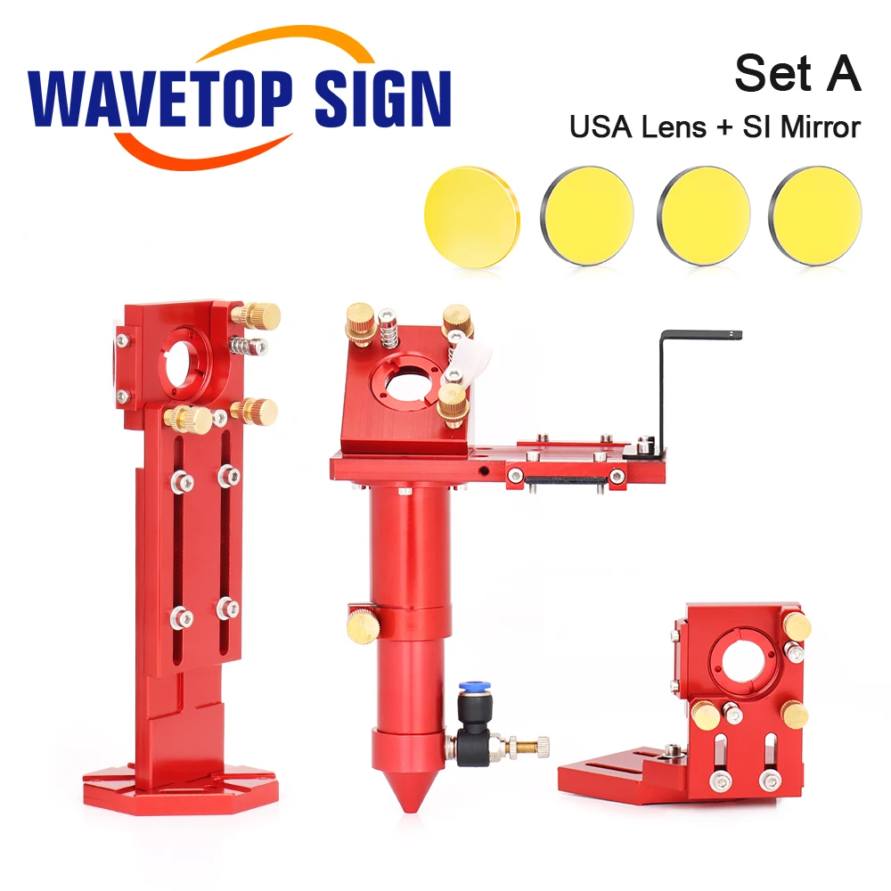 WaveTopSign E Series CO2 Laser Head Set + 1Pcs Focus Lens + 3Pcs Si / Mo Mirrors for Co2 Laser Engraver Cutting Machine Parts