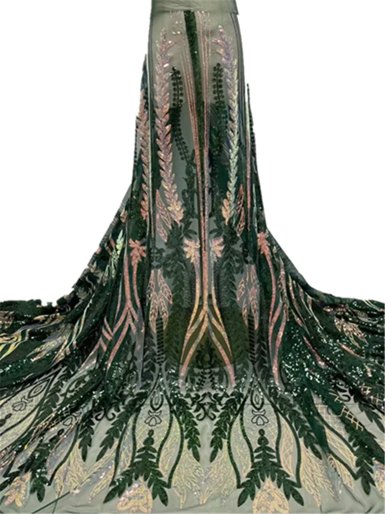 

Hot Sale Nigerian Mesh Lace Fabrics green African Lace Fabric French Sequins Tulle Lace Fabric For Women Wedding Party FYU59