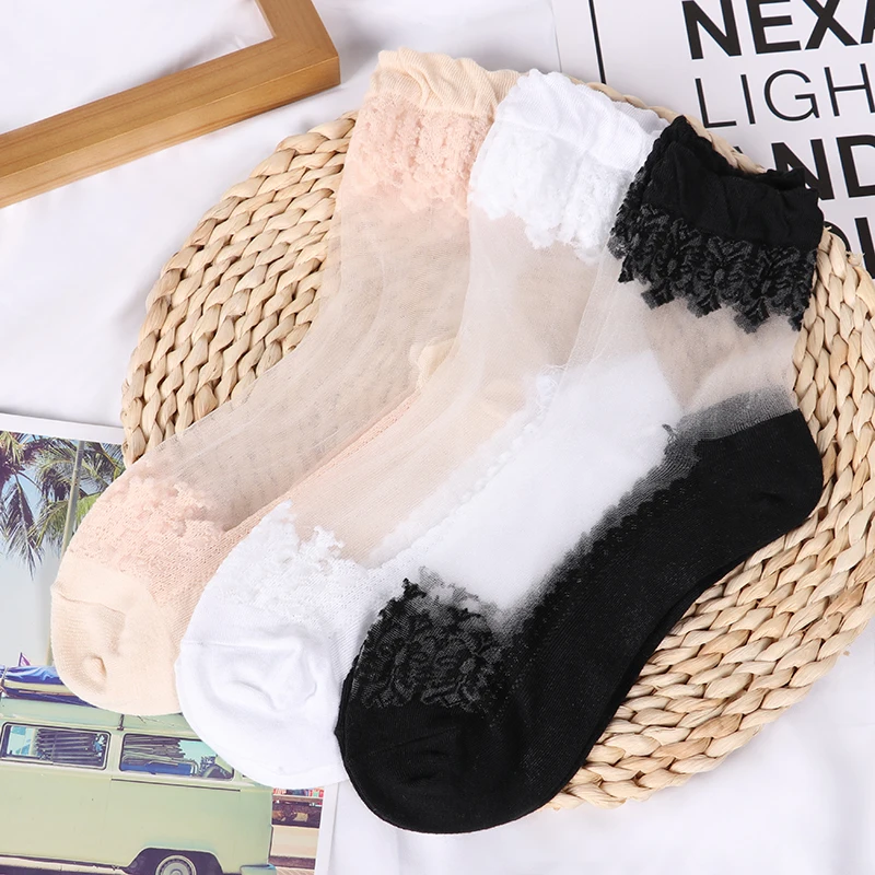 3 pairs 3/5 пар, горячая Распродажа, крутые дышащие летние стильные сексуальные черные кожаные носки, однотонные кружевные нейлоновые носки для женщин и девочек - Цвет: 3 pairs