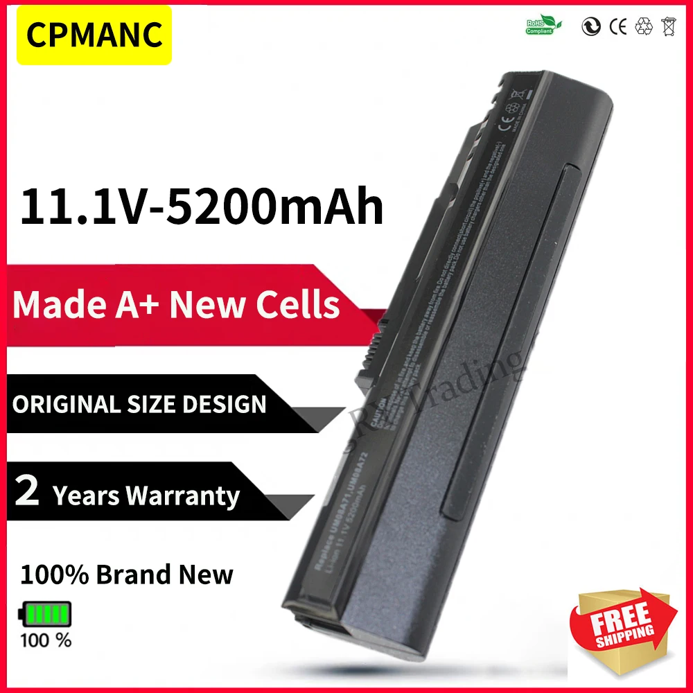 Bateria para Acer Aspire One Kav10 Kav60 Zg5 D150 Aoa150 Aspire One Aoa110 A110 Um08a31 Um08a51 Um08a52 Um08a71 Um08a72 9cell Baterias p/ laptop