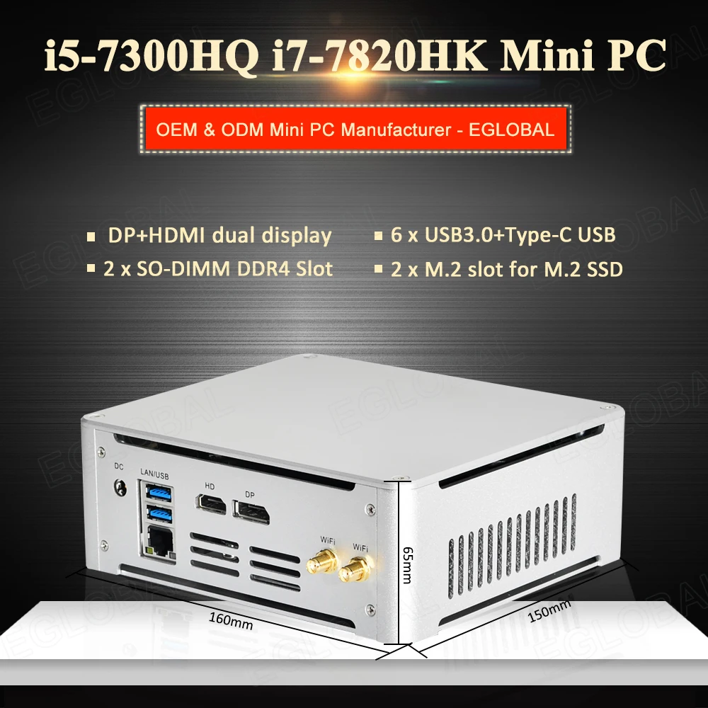 Мини ПК Системы блок Intel i7 7820HK i5 7300HQ 2 * DDR4 M.2 NVME игровые компьютерные офисные HTPC 4K HDMI