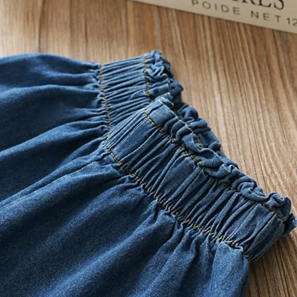 

Girl Summer Set Toddler Kids Baby Girls Sleeveless Denim Strap Ruffles Tops Solid Jeans 2PCS Toddler Casual Outfits Set