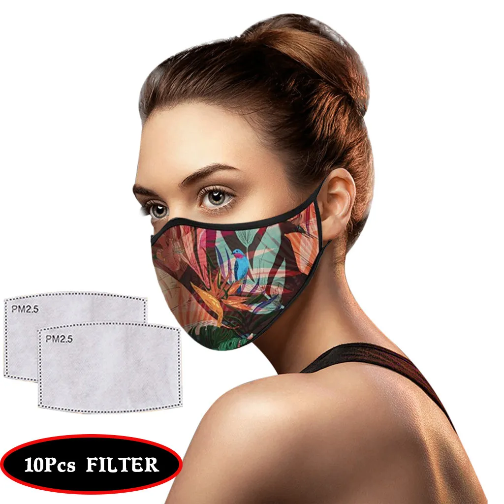 

5Pcs Adult Unisex Fashion Camouflage Floral Skull Printed Mask Outdoor Windproof Protective Washable Mask With 10Pcs Filters