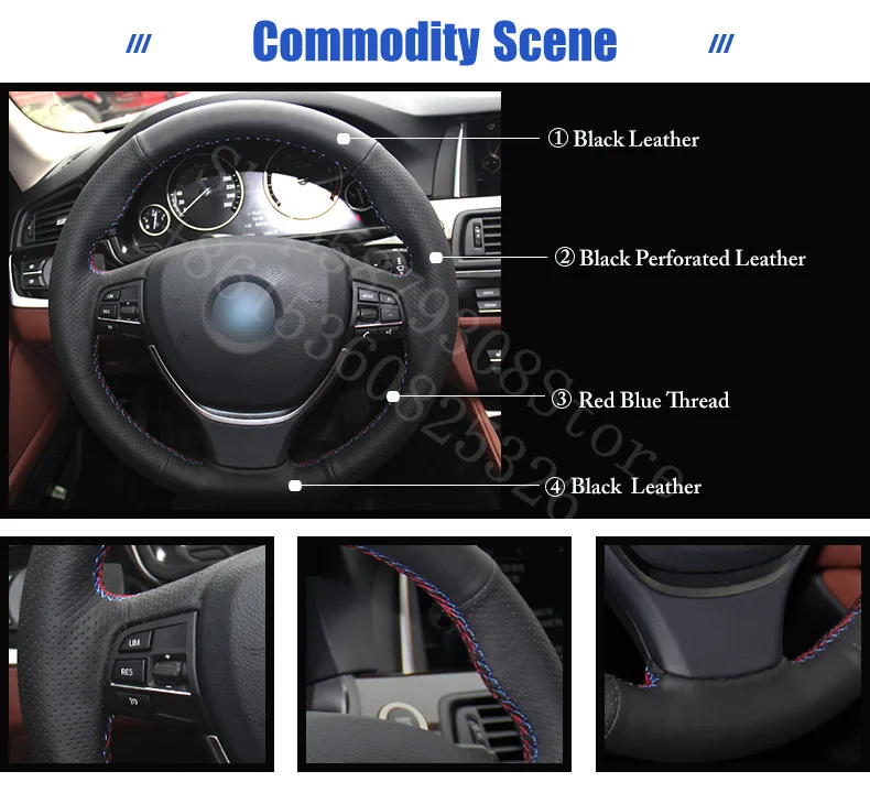 

For Peugeot 407 2008-2020 Coupe 2.2 SW Black Leather Car Steering Wheel Covers car accessories