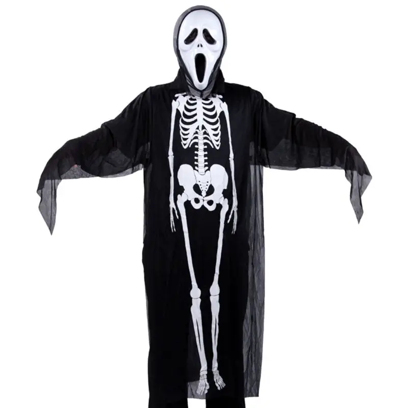 Костюм для косплея на Хэллоуин для взрослых, унисекс, скелет, демон дух, маска-накидка ведьмы, перчатки, поддельные ногти, вечерние трюки, реквизит-аксессуары, набор