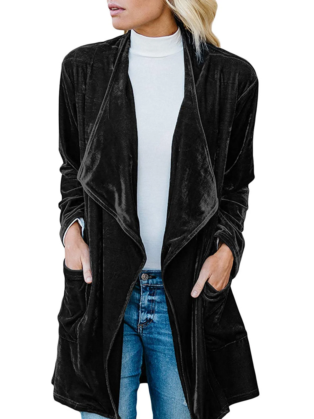 Женский Бархатный жакет ROENICK в стиле ретро с длинным рукавом блейзер драпировкой