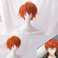 mystic messenger 707 cosplay wig short red orange wig for men girl heat resistant synthetic hair cosplay costume wig wig cap
