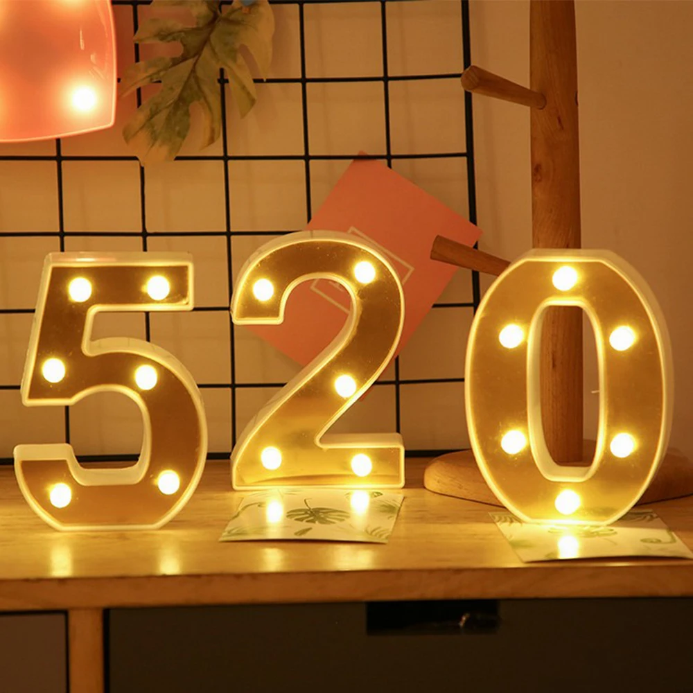 Светодиодная ночная лампа INS Gold Letter Lights LED Night Light 26 English Alphabet Number Confession Birthday Wedding Valentines Day Decoration