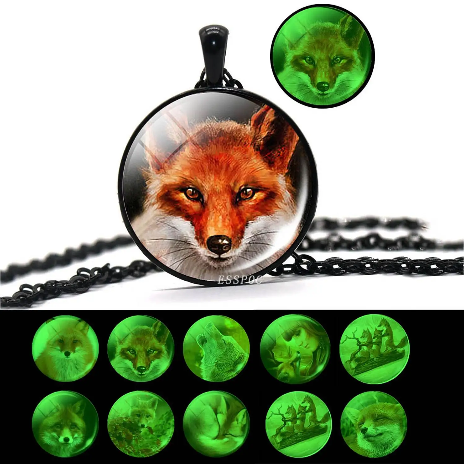

Black Chains Necklace Lovely Fox Photo Luminous Necklace for Women Men Gifts Jewlry Long Chain Pendant Jewelry Wholesale