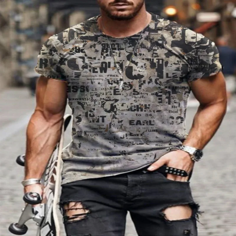 

2021 summer street fashion graffiti men's swords a couples 3d creative character casual plus size short-sleeved t-shirt