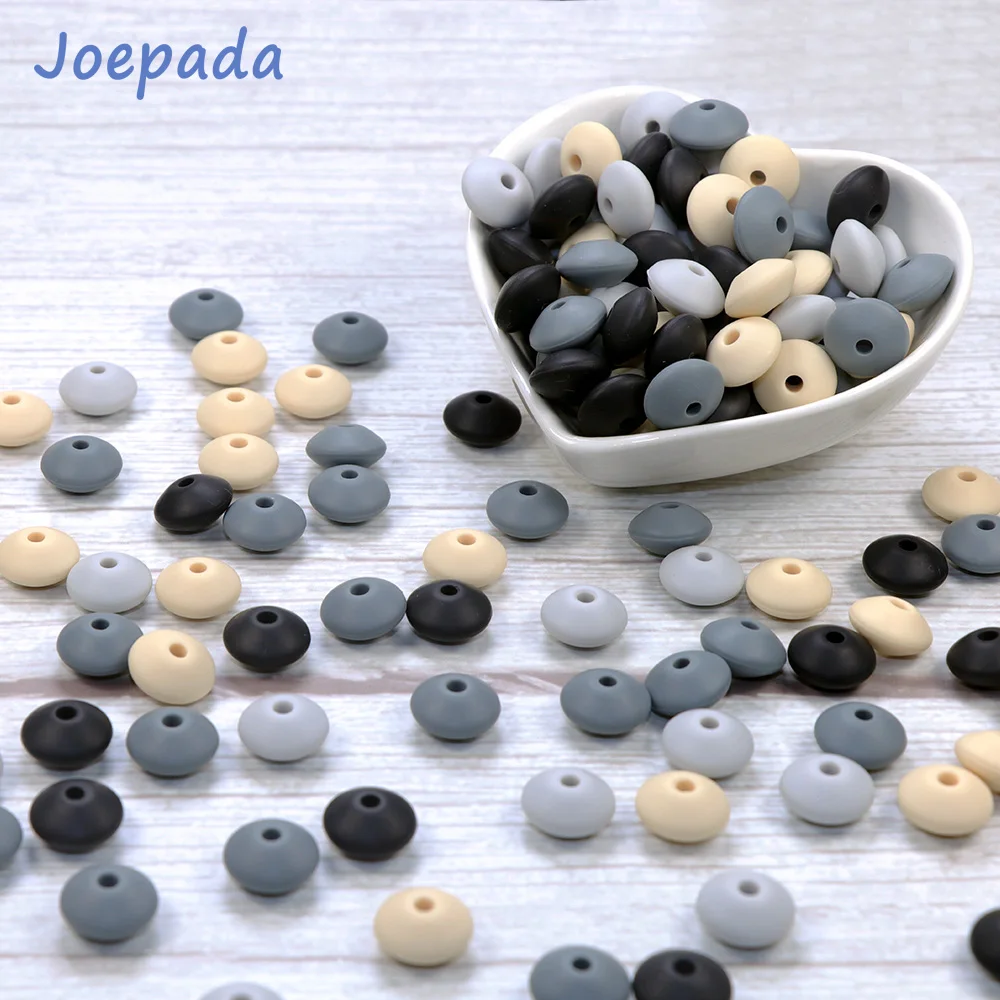 

Joepada 100Pcs/lot Lentil Beads 12mm Pearl Food Grade Silicone Teether DIY Baby Teething Necklace Accessories BPA Free