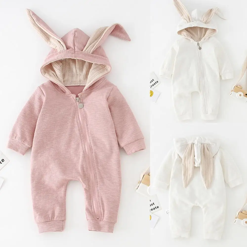 Милый детский комбинезон с заячьими ушками для новорожденных мальчиков и
