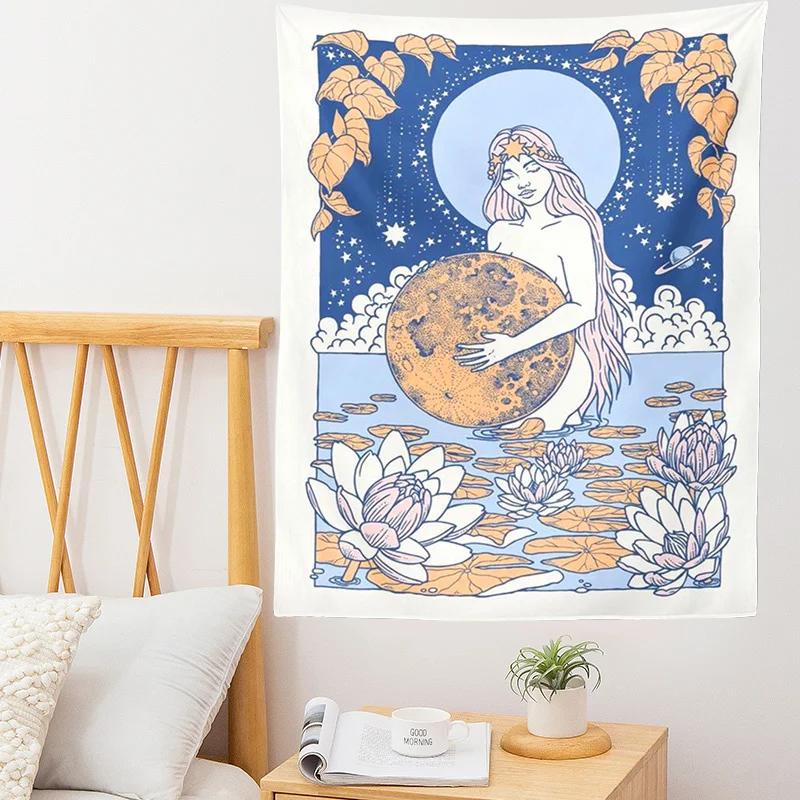 

Tarot Card Tapestry Old Vintage Tapestries Witchcraft Astrology Star Moon Nymph Mermaid Goddess Sea Bed Decor Blanket Wall Cloth