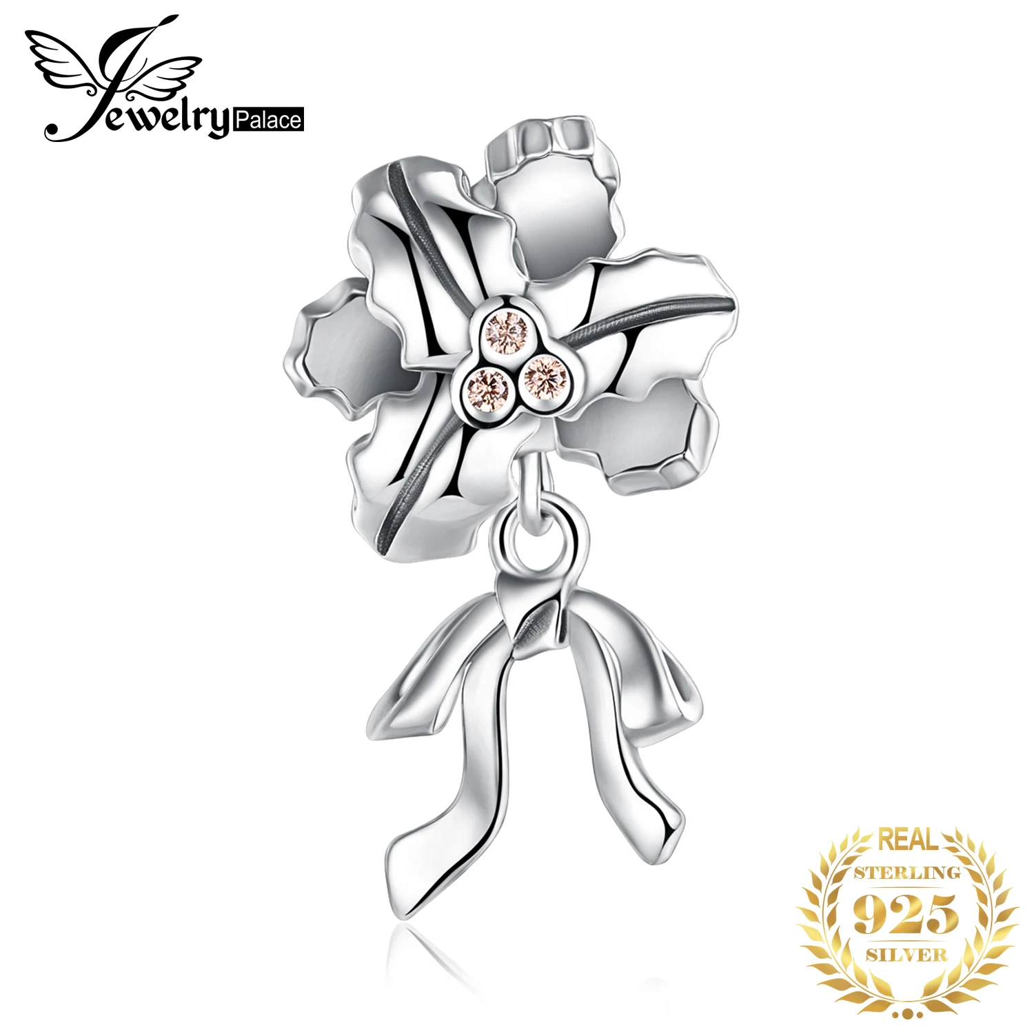 JewelryPalace Винтаж шампанское кубического циркония цветок из бисера Шарм Fit Браслеты