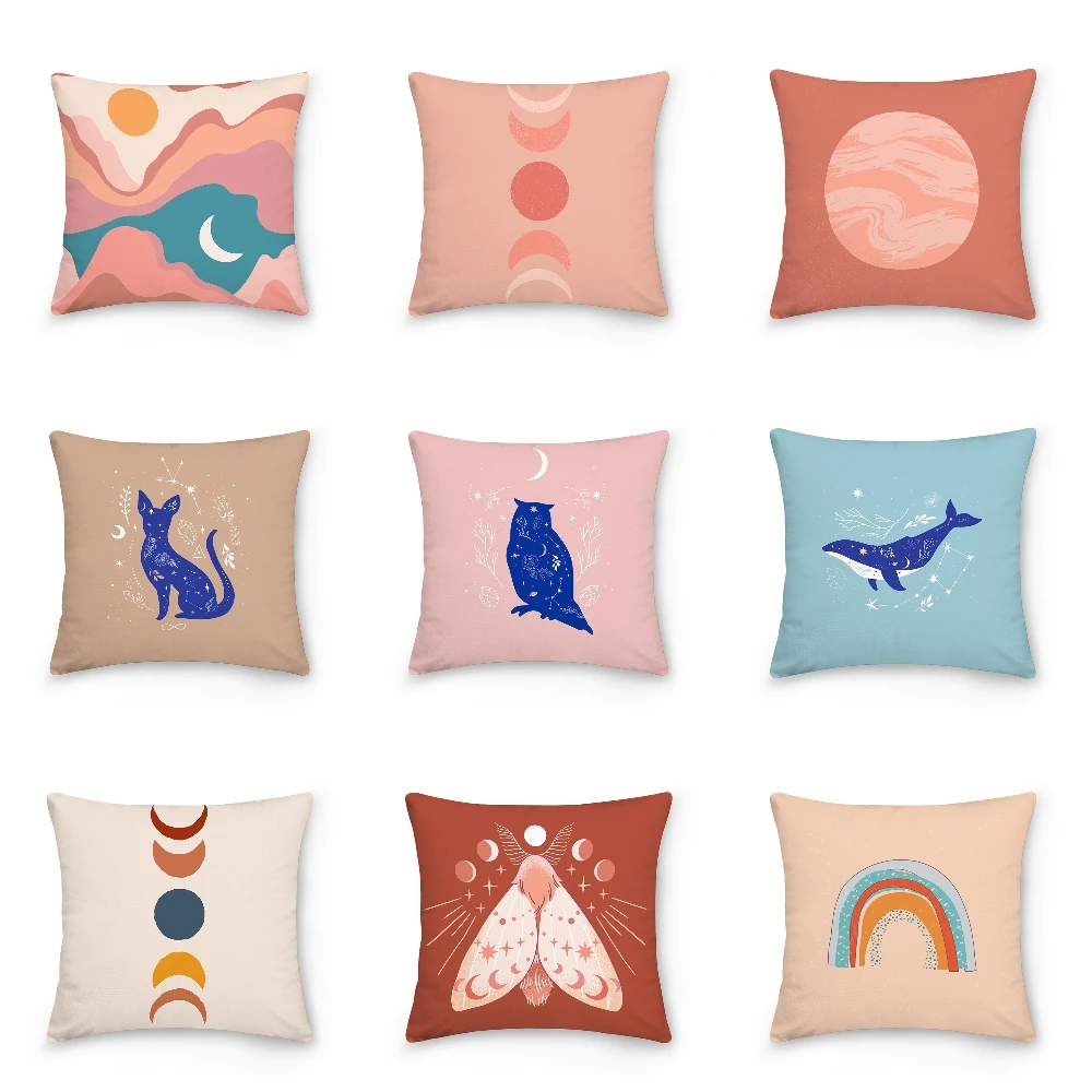 

Witchcraft And Mystic Animals Pillowcase Cartoon Prined Cushion Cover Stars Constellations Moon Crystals Pillow Covers Bed Decor