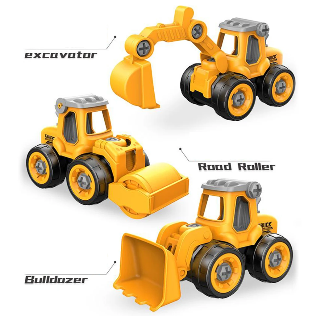 

4pcs Kids Engineering Toys Playset Pull Back Cars Road Roller Excavator