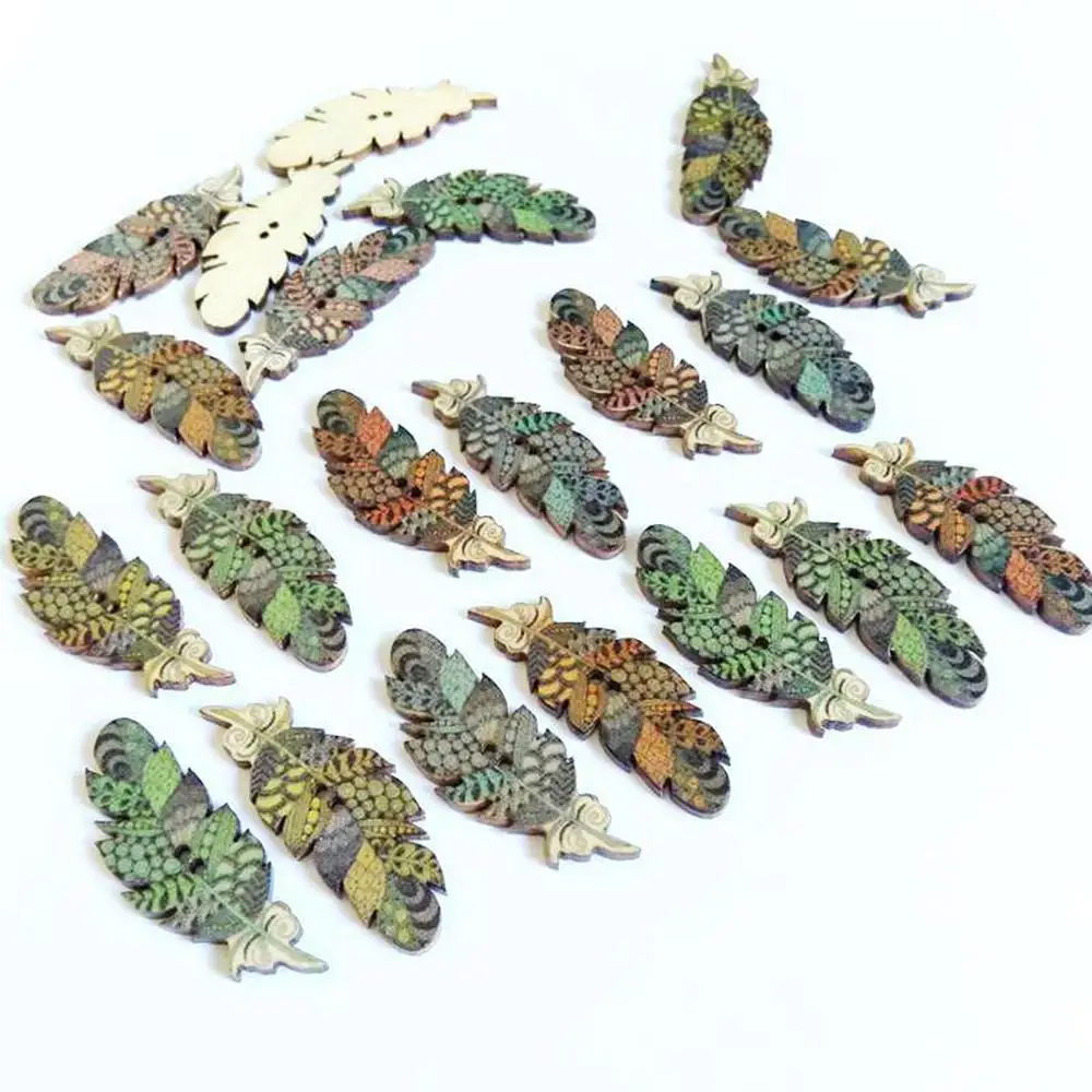 40 искусственных деревянных перьев товары для скрапбукинга с двумя отверстиями |