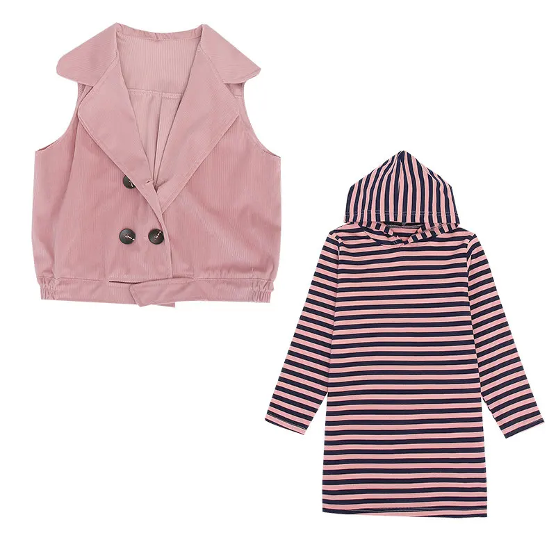 

2021 New Arrival 2 Pieces Teenage Girls Clothing Set Fashion Kids Girls Clothes Set Outfits Waistcoat And Hoodies For Teens 4-13