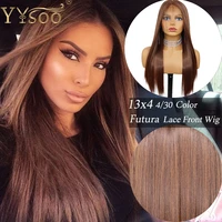 yysoo long 430 mixed color japan futura synthetic hair13x4 lace front wig pre plucked silky straight highlight wigs for women