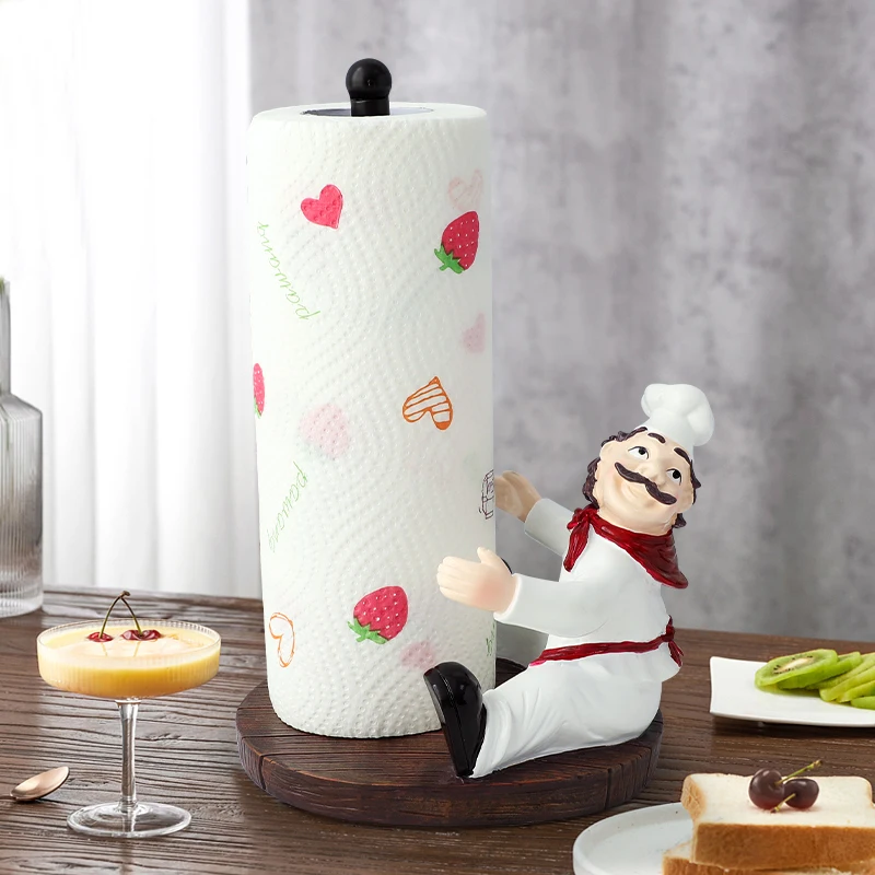 

Resin Chef Figurine Tissue Paper Roll Holder Toilet Bathroom Table Home Decorative Tissue Boxes Roll Paper Kitchen Napkin Holder