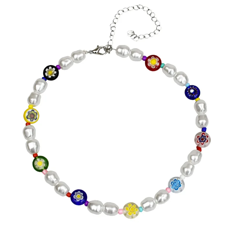 

Handmade Colorful Cat Eye Glass Beads Bracelet Ins Style Women's Pearl Necklace Retro Ethnic Style Charm Female Choker Jewelry