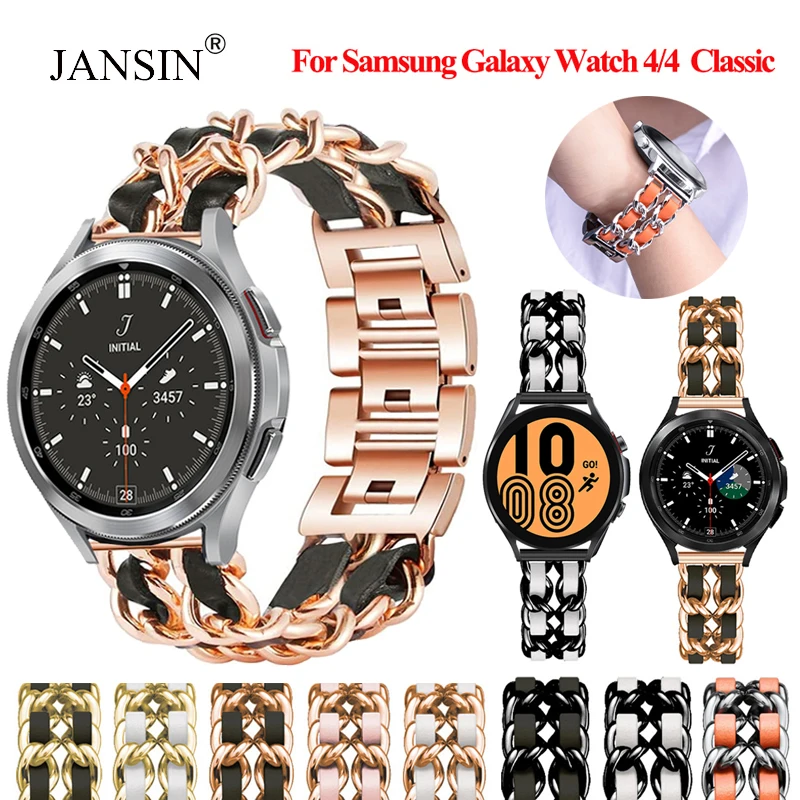

Bracelet For Samsung Galaxy Watch 4 Classic 42mm 46mm Strap Chain Link Leather For Samsung Galaxy Watch 4 44mm 40mm Watchband