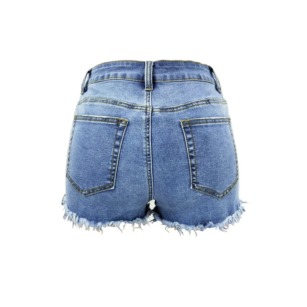 

LIBERJOG Women Denim Shorts Holes Sexy Tassels Female Slim Short Jeans Multi-size Summer Casual