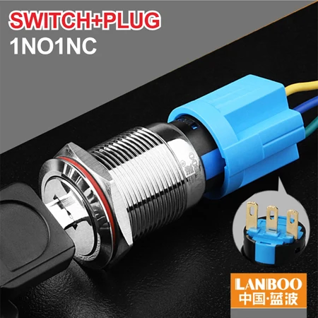 Button Plug 1NO1NC LANBOO 19 мм 1NO1NC/2NO2NC 2 позиционный вставной переключатель с кнопкой ключа - Цвет: Button Plug 1NO1NC