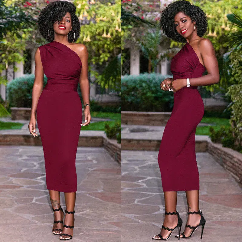 Сексуальное женское платье на одно плечо облегающее модное повседневное