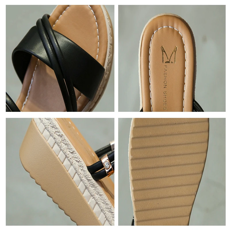 

Black New Elegant Open Toe Platform Wedge Slippers 2020 Fashion Outside Non-Slip Slides Designer Luxury Classic Woman Work Shoes