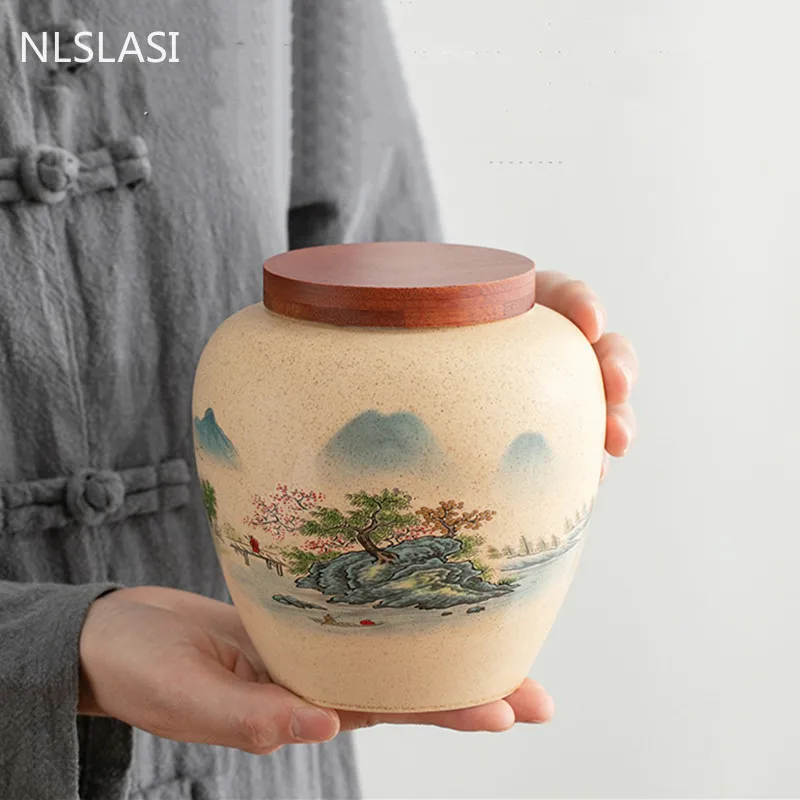 Керамический чайный контейнер с ландшафтным узором большая емкость для хранения