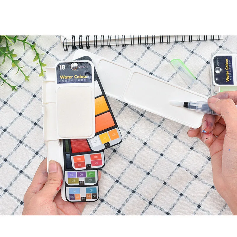 

18 Colors Solid Watercolor Paint Set Creative Foldable Fan Design Portable Watercolor Paint Pen for Kids Art School Sationery