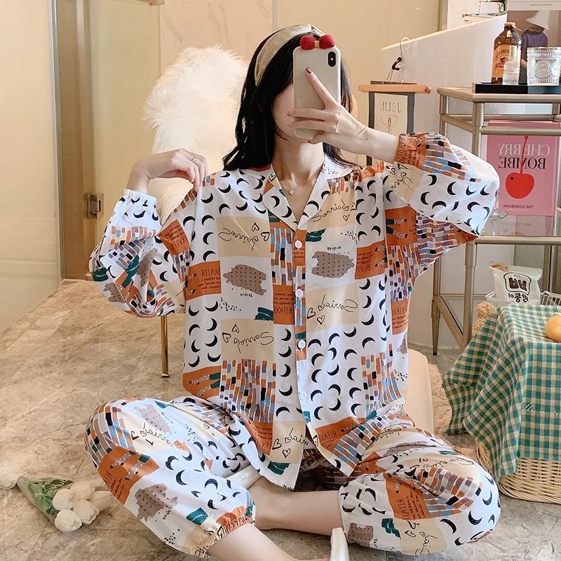 Новинка 2021 пижама из вискозного степлера Женская весенне осенняя Тонкая блузка и
