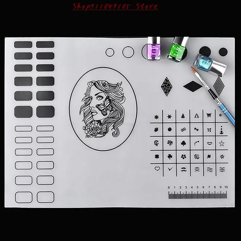 

Silicone Acrylic Nail Practice Sheet Training Mat Salon Manicure Tool Two Size