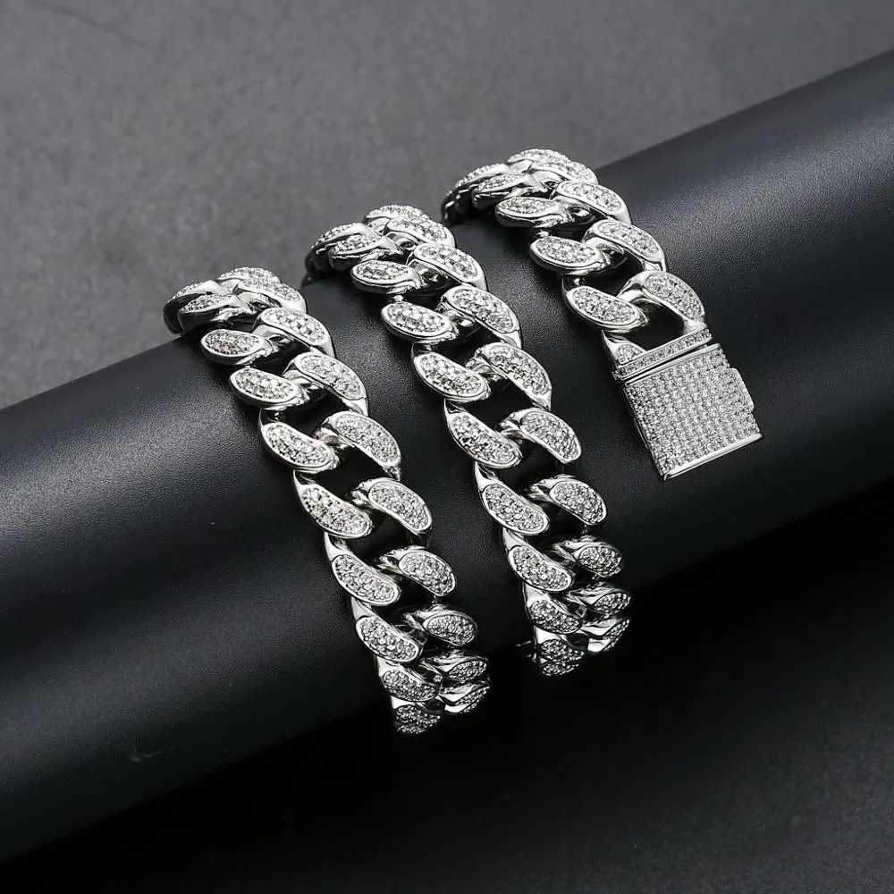 15 мм iced out bling cz Miami кубинская цепочка с кубическим цирконием двухтонное колье