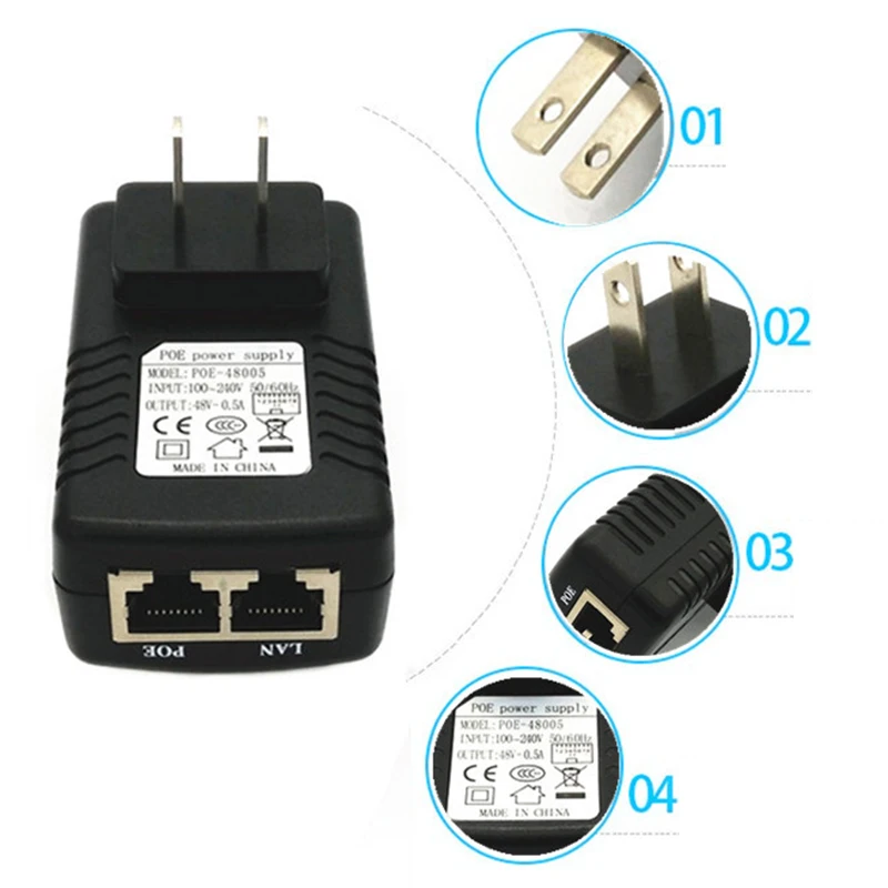 

POE Injector AC 240V To DC 24V 1A POE Power Supply Injector Over Ethernet Adapter For CCTV Security Camera Phone US Wall Plug