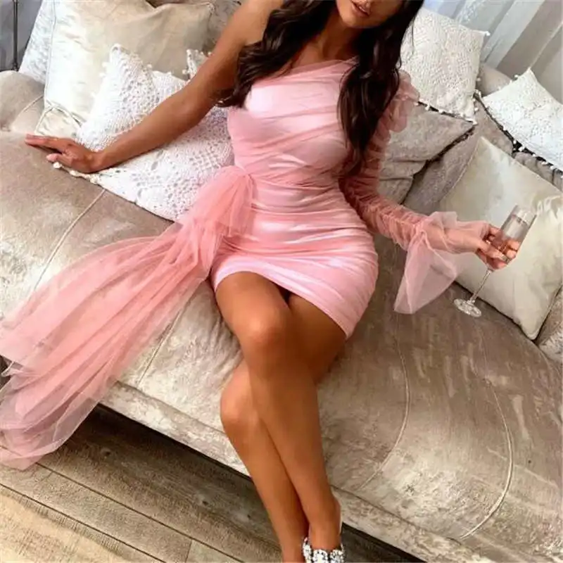 Одно плечо пикантные Клубные вечерние облегающее платье Slim Fit сезон: весна–лето