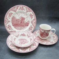 castle pink tableware european ceramic breakfast plate beef dessert soup bowl