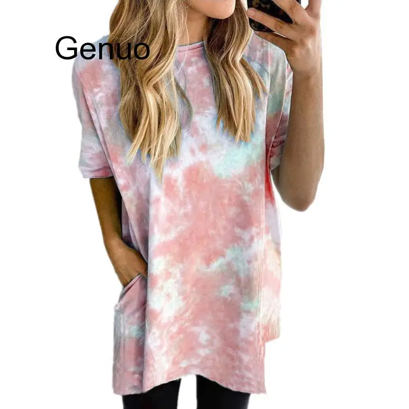 

2020 Tie Dye Printed Women T Shirt Summer Casual Loose Colorful Ladies Top Tees Fashion Women Clothing Female Tshirt