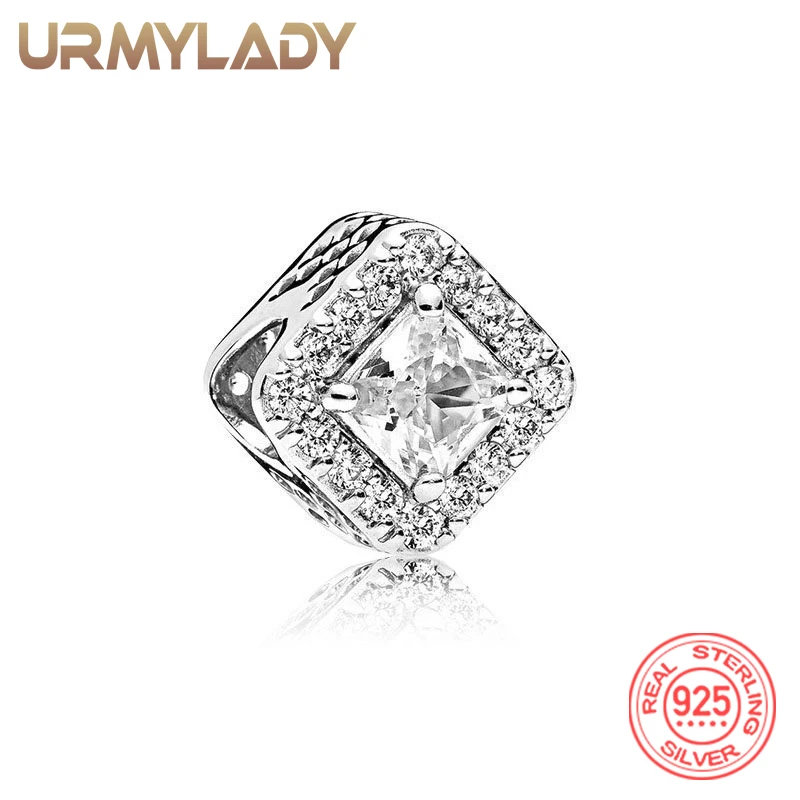 

URMYLADY 925 Sterling Silver Square Gemstone Charm Bead DIY Bracelet Pendant For Women Wedding Party Jewelry