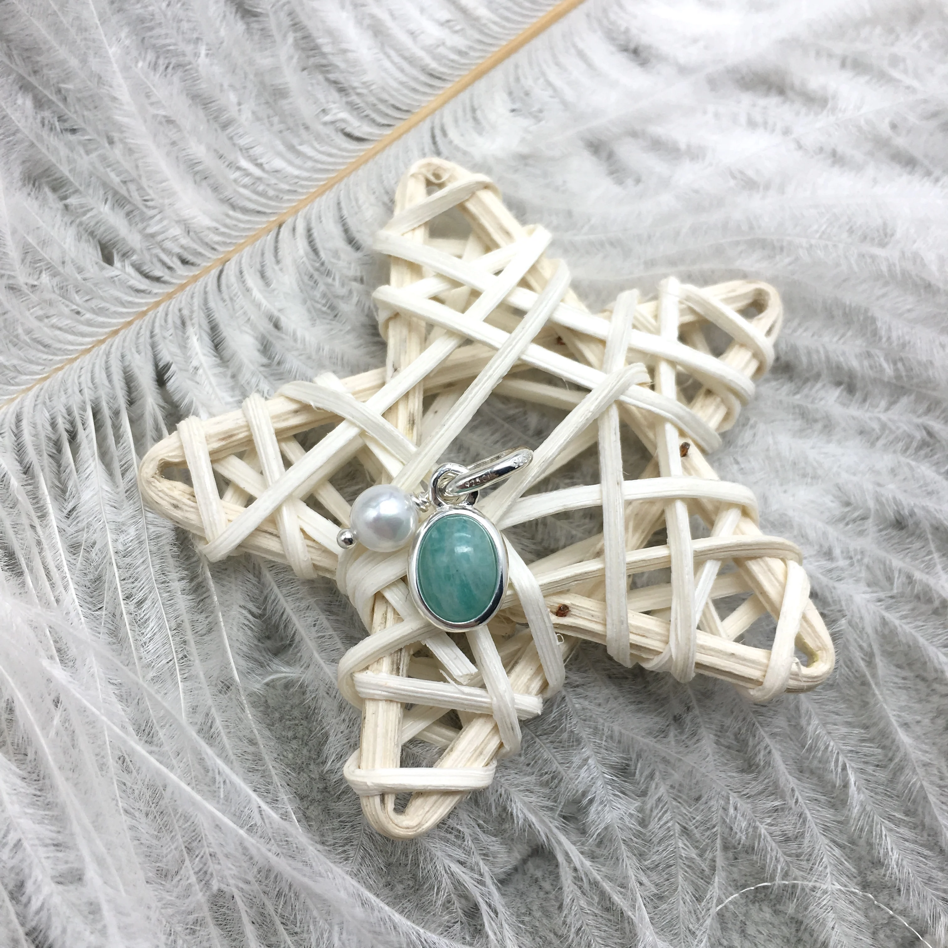 

1:1 Refined 925 Sterling Silver Custom Sky Blue Gem and Pearl Pendant