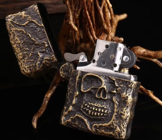 LDD бронзовая латунная 120 г глубокая двухсторонняя 3D Ghost Rider skull сглаза Тяжелая ручная коллекция декоративных зажигалок