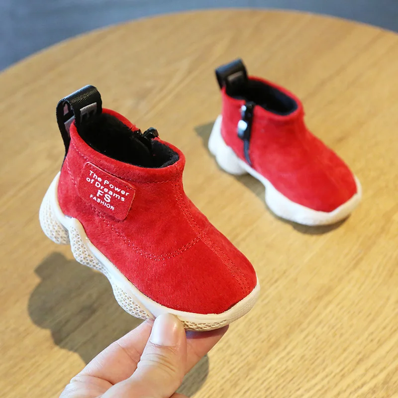 Осень зима 2020 детские зимние ботинки кожаные утепленные хлопковые теплые