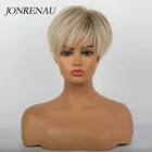 Синтетический короткий прямой парик JONRENAU, 8 дюймов, светлый блондин, каштановый парик с челкой, стрижка Пикси, парики для белых и черных женщин