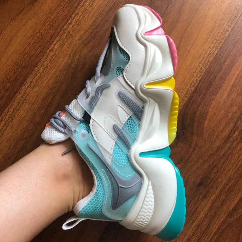 Женские кроссовки на массивной платформе Ulzzang повседневные дышащие с